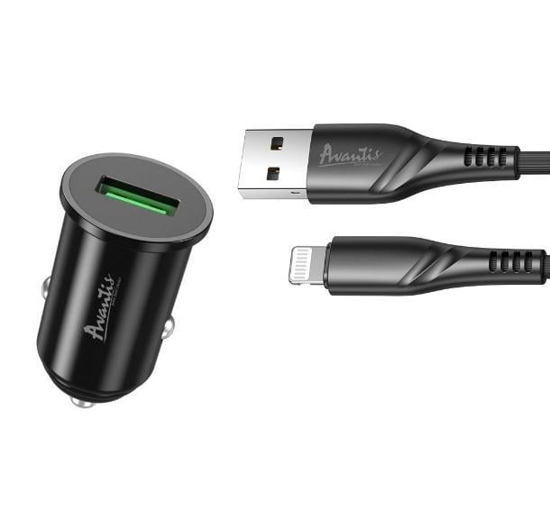 Автомобільний зарядний пристрій Avantis A915 QC3.0 18Вт 3А 1 USB A та кабель Lightning