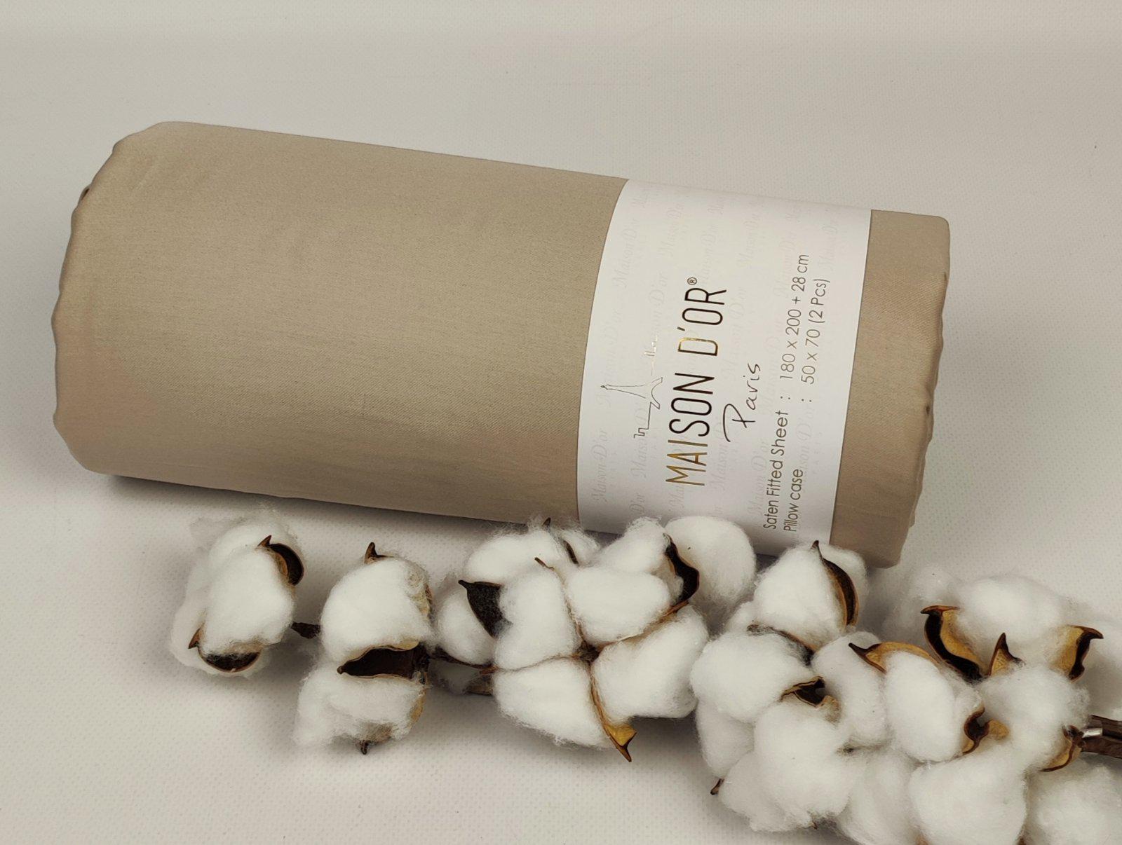 Простынь на резинке Maison D'or 180x200 см с наволочками сатин Beige (CN23350)