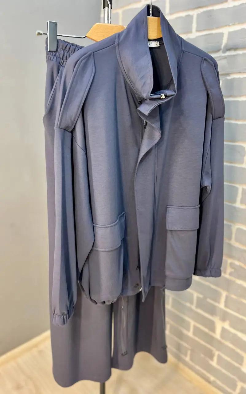 Костюм женский CREP 99231 ткань бифлекс кардиган и брюки палаццо S Графитовый (1463) - фото 6 Костюм женский CREP 99231 ткань бифлекс кардиган и брюки палаццо S Графитовый (1463) - фото 6