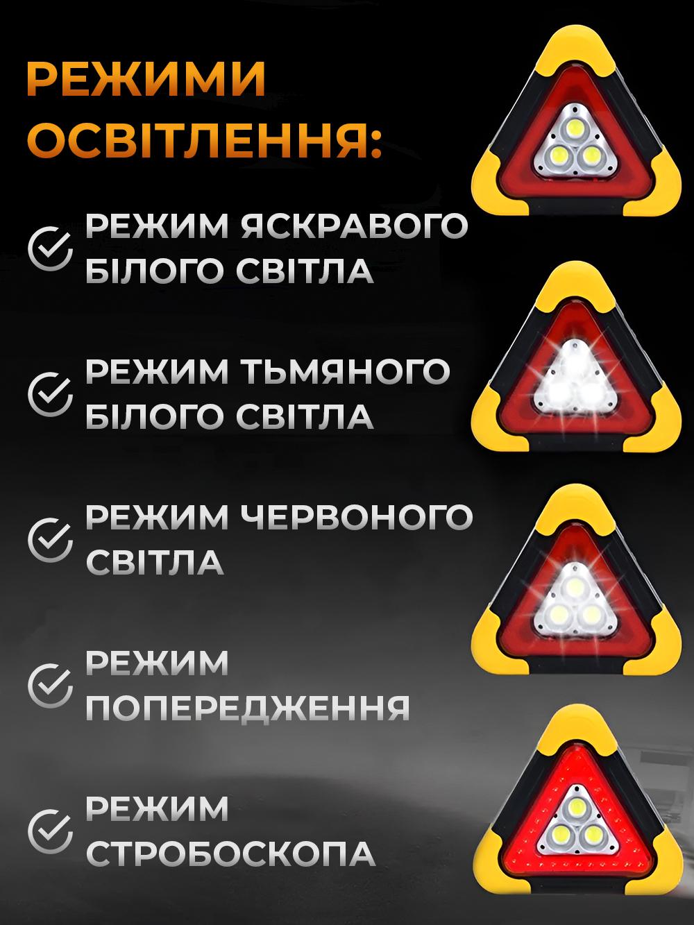 Знак аварійної зупинки 3в1 2000 mAh акумуляторний LED 3x COB із сонячною зарядкою та повербанк для USB заряджання Червоний (a2f64f84) - фото 8