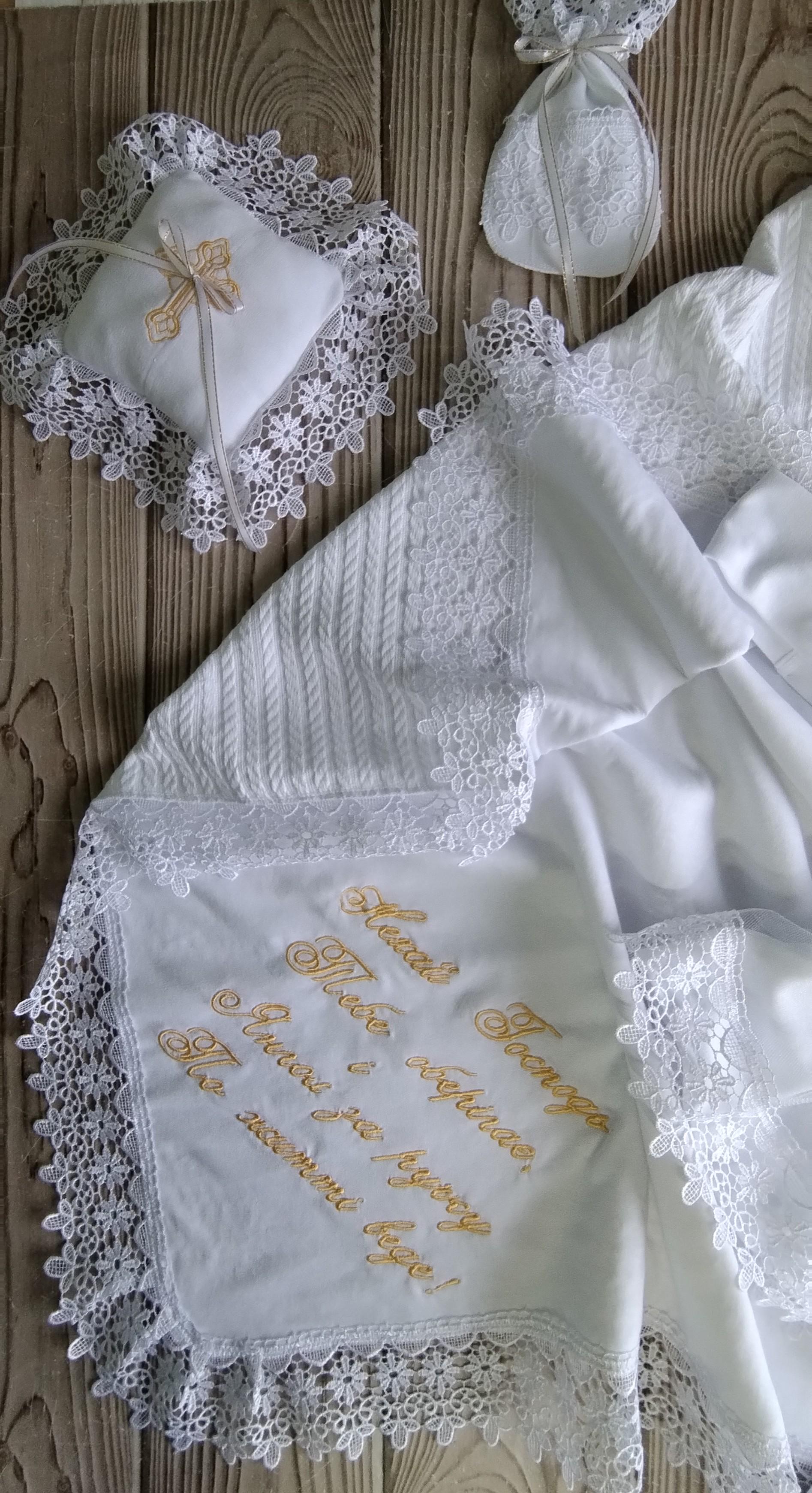 Комплект для хрещення дівчинки одяг та крижма 90х90 см - фото 4 Комплект для хрещення дівчинки одяг та крижма 90х90 см - фото 4