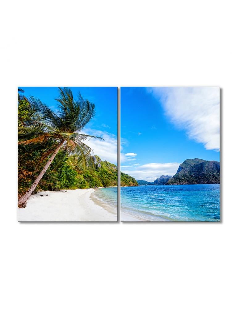 Картина модульная Пальмы побережье гора 2 модуля 70x105 см