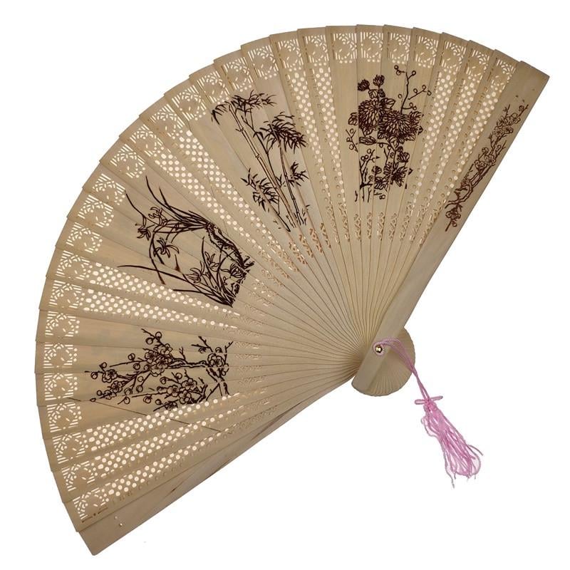 Ручной деревянный веер с цветами (С1060)