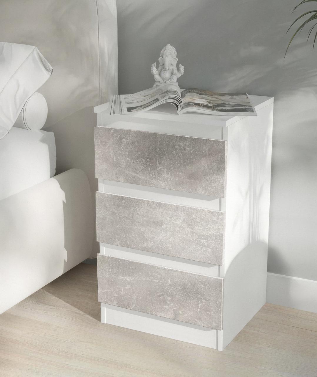Тумба прикроватная на 3 ящика FT-216 400x398x758 мм Белый/Бетон