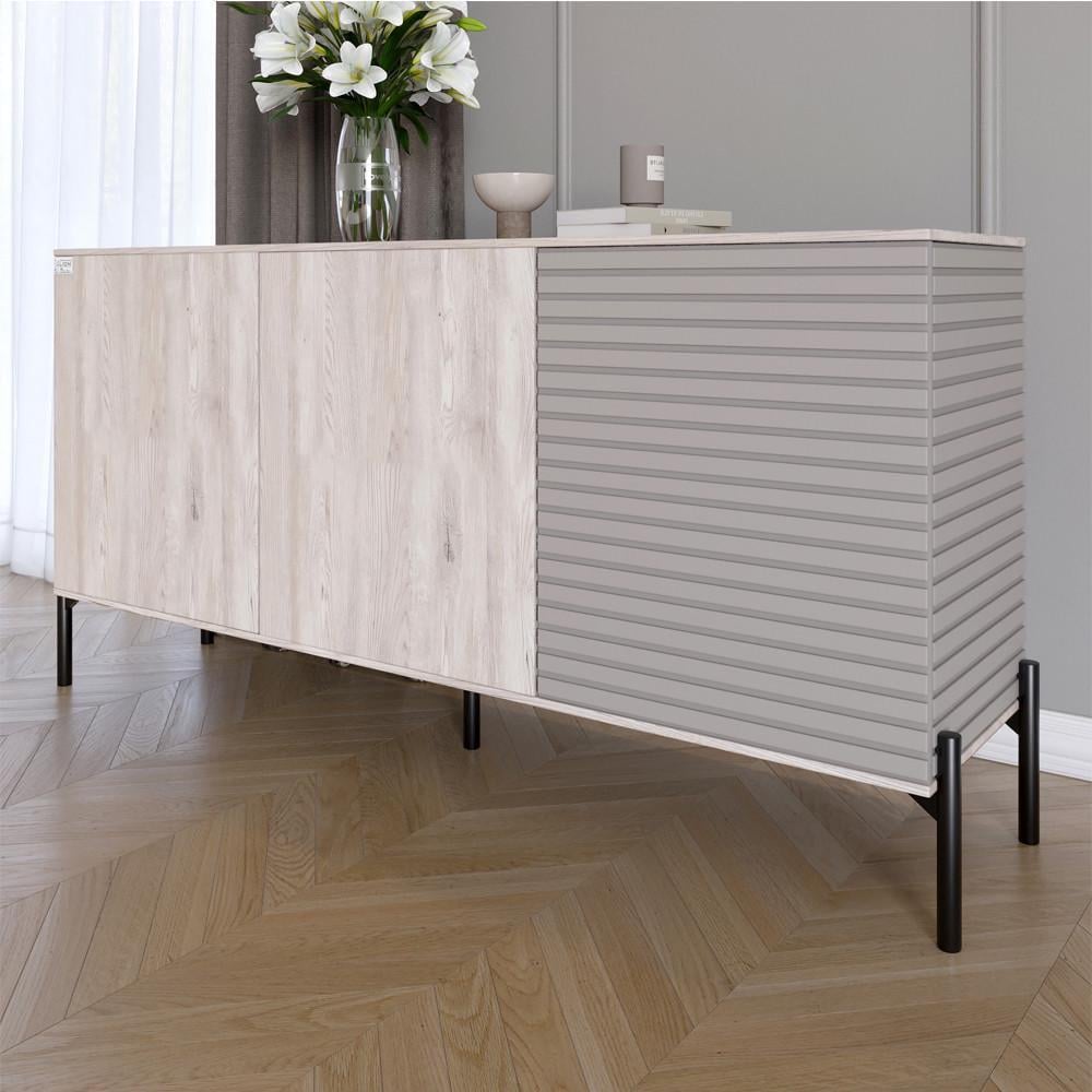 Комод закрытый в гостиную на черных металлических ножках Lion Грей 154x38x76,5 см Самоа Дымчатый/Кашемир (Lion-041816)