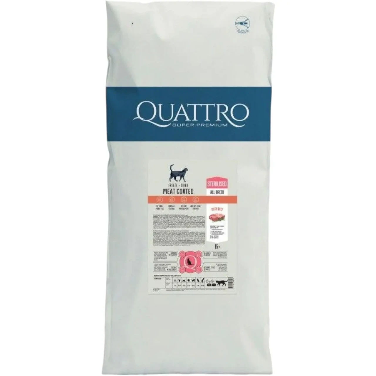 Сухой корм для взрослых стерилизованных кошек Quattro Cat Sterilized Extra Beef с говядиной 15 кг
