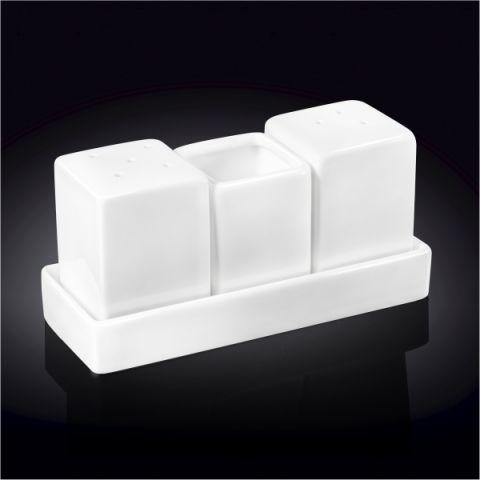 Набір для солі/перцю/зубочисток на підставці Wilmax порцеляновий 4 пр. (996118) - фото 2