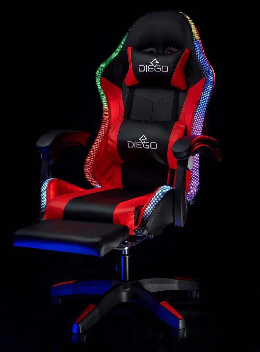 Кресло геймерское Diego с подставкою для ног и подсветкою Черно-красный - фото 2 Кресло геймерское Diego с подставкою для ног и подсветкою Черно-красный - фото 2