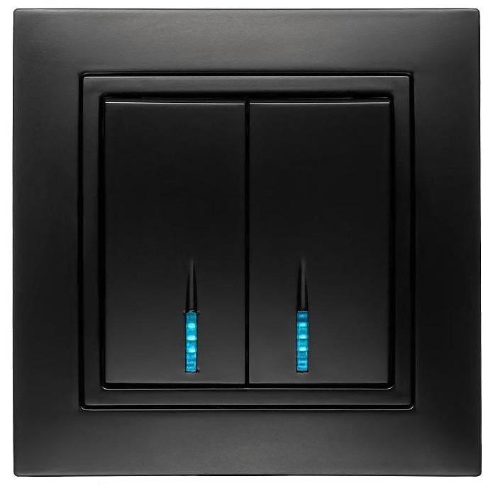 Выключатель двухклавишный с LED подсветкой MARSHEL ELEGANT VS10-201 Black (VS10-201 Black)