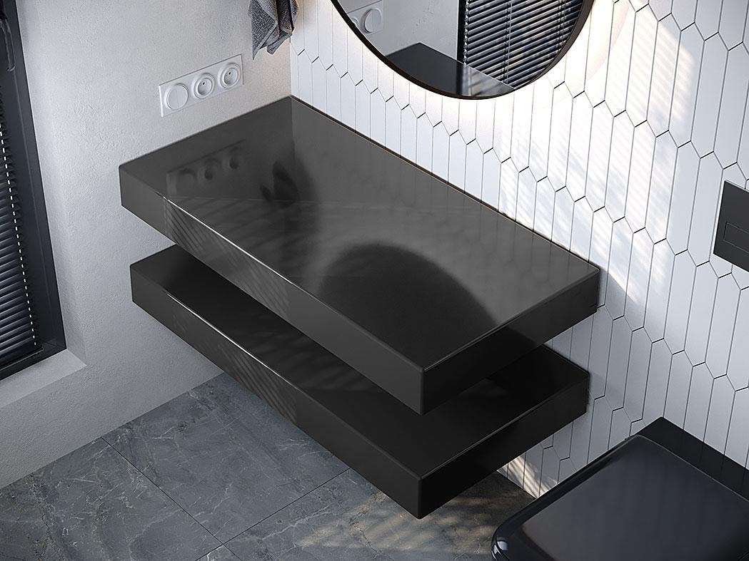 Стільниця подвійна під умивальникв ванну Status литий мармур 100 см Status Black (31194753)