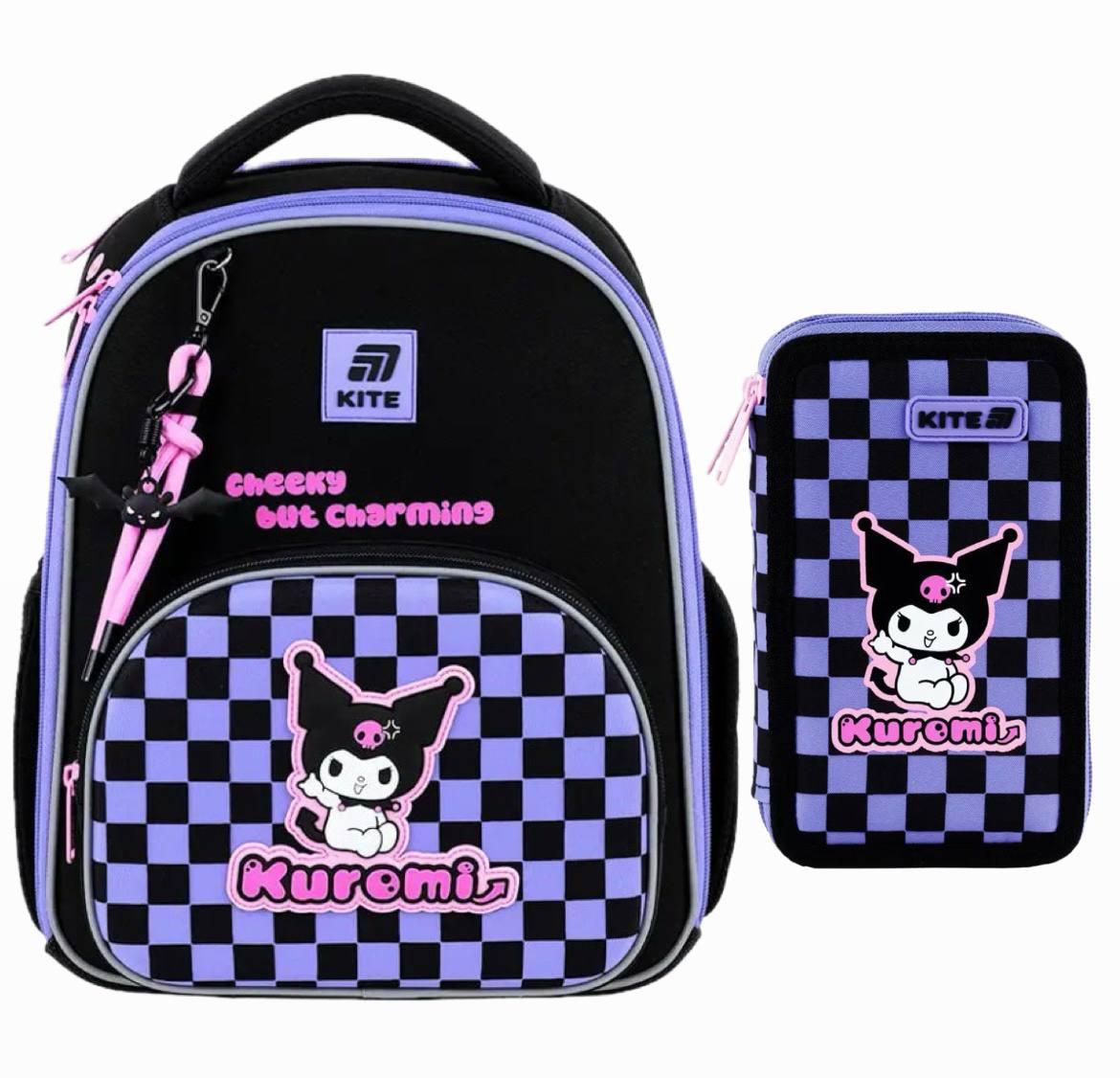 Рюкзак шкільний KITE котик Kuromi каркасний/пенал 38 см (HK25-556M)