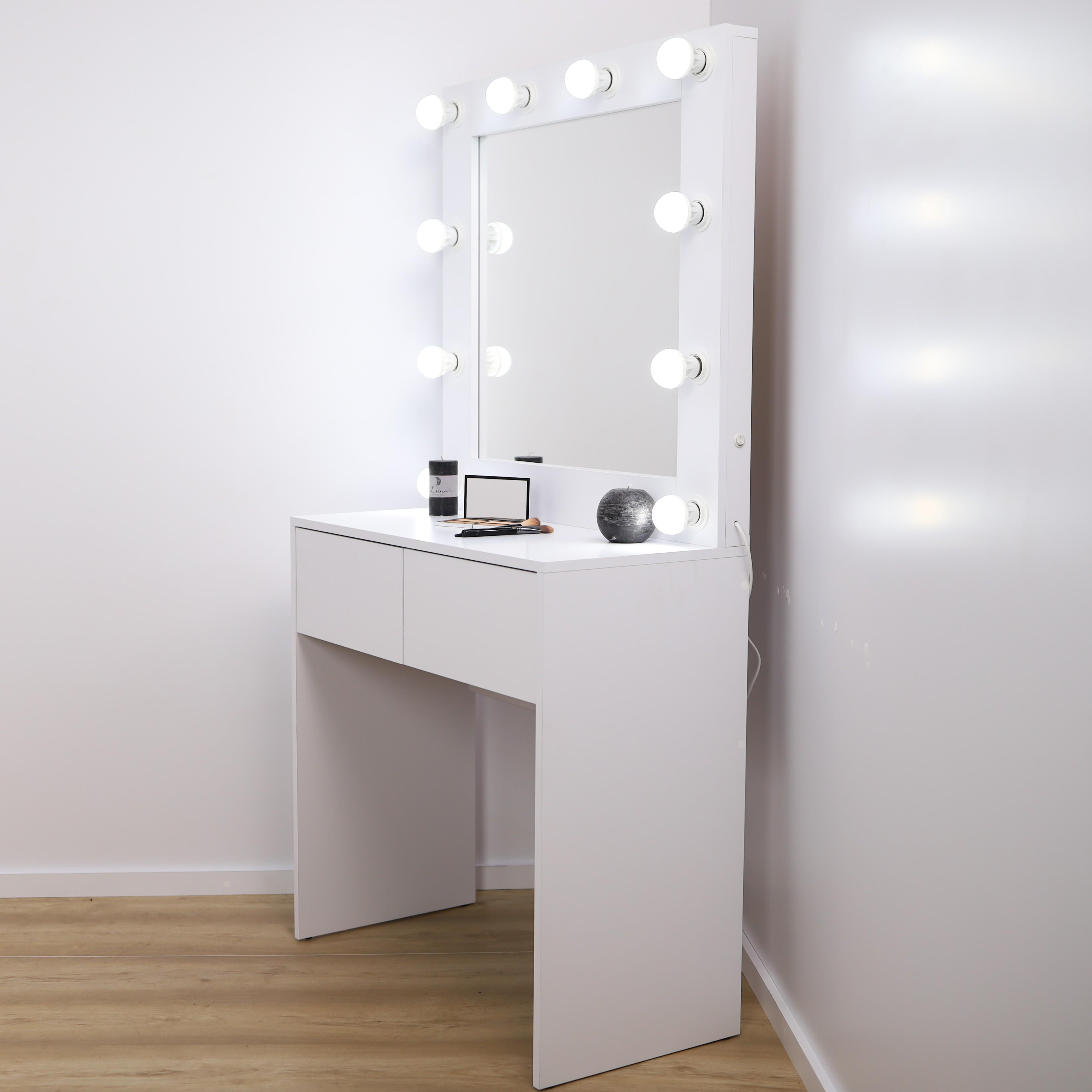 Туалетний столик ST2 з лампочками 800x400x1600 мм Білий