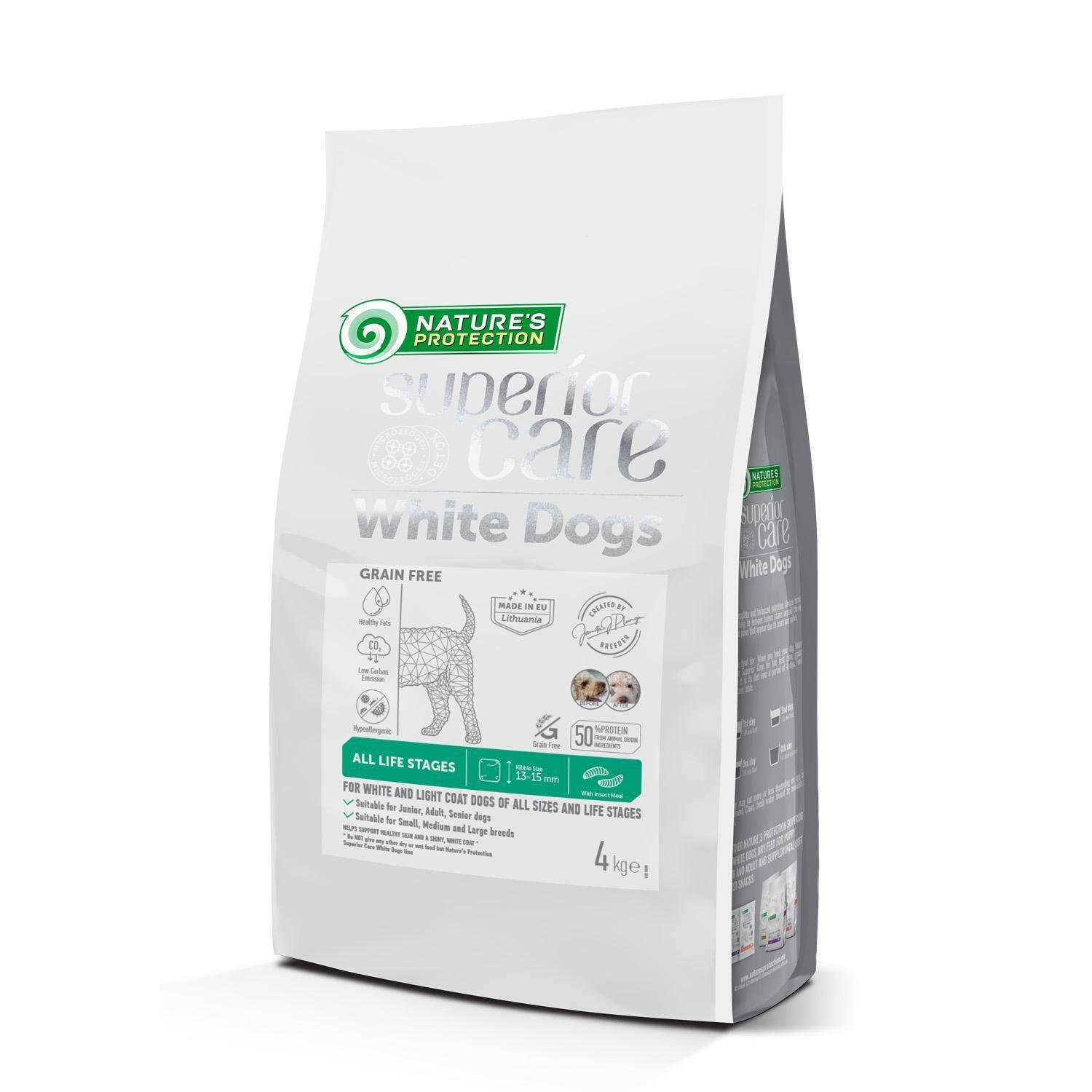 Корм сухой Nature's Protection Superior Care White Dogs Grain Free Insect All Sizes and Life Stages беззерновой для собак любого возраста с белой шерстью 4 кг (NPSC47600) - фото 1