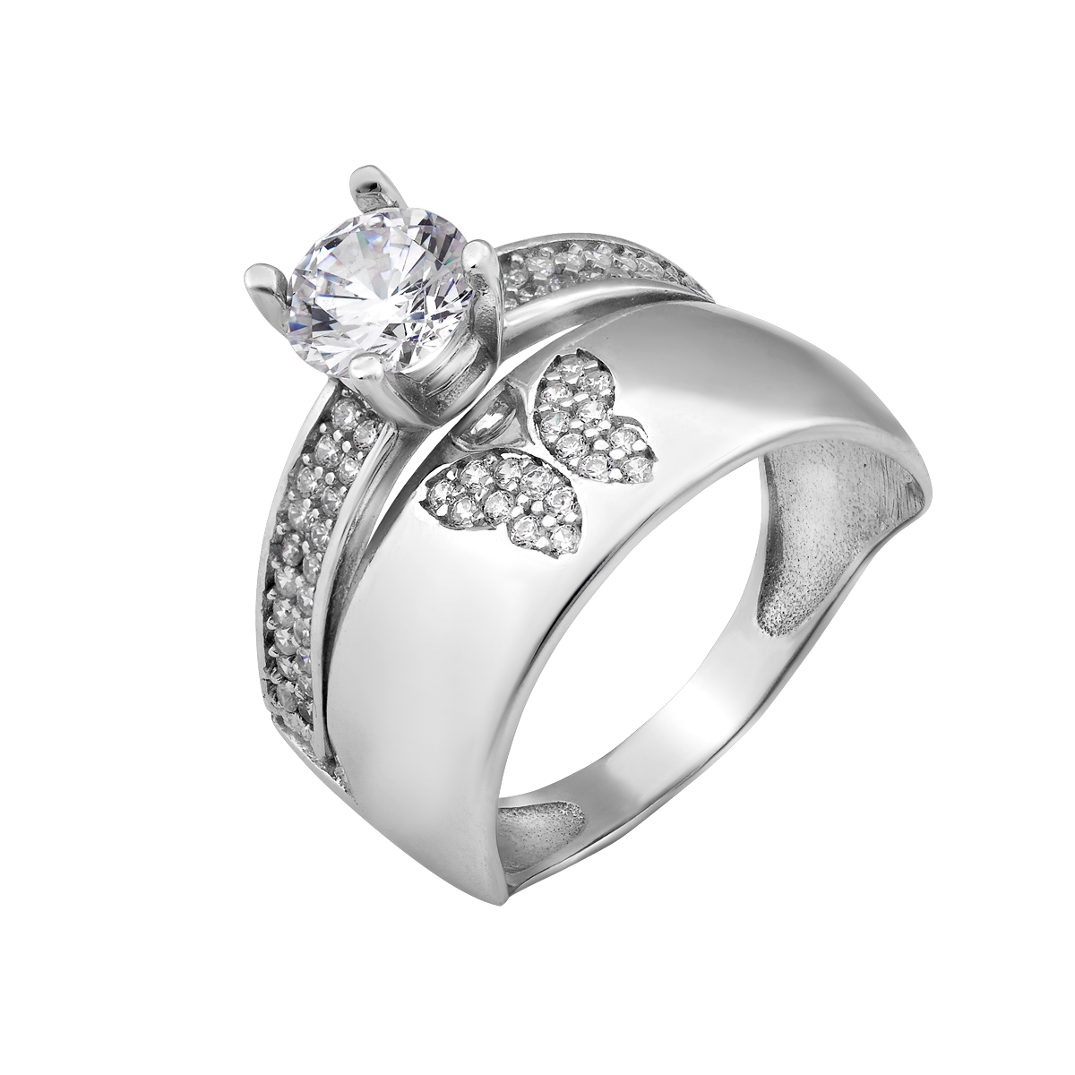 Кольцо серебряное двойное Бабочка с белыми сияющими фианитами р. 18