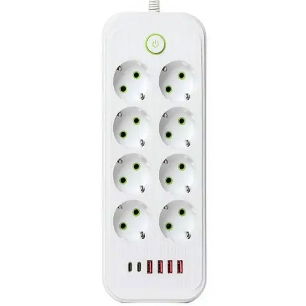 Фільтр-подовжувач мережевий на 8 євро розеток та 6 USB виходів 4 USB-A та 2 Type-C кабель 5 м із навантаженням до 2500 Вт Білий (HP-5-55)
