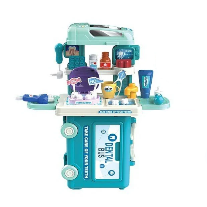 Набор игровой стоматолога 8073 чемодан трансформирующийся/медицинский кабинет/стол/челюсти/зубы/инструменты стоматолога/аксессуары/наклейки (167062)