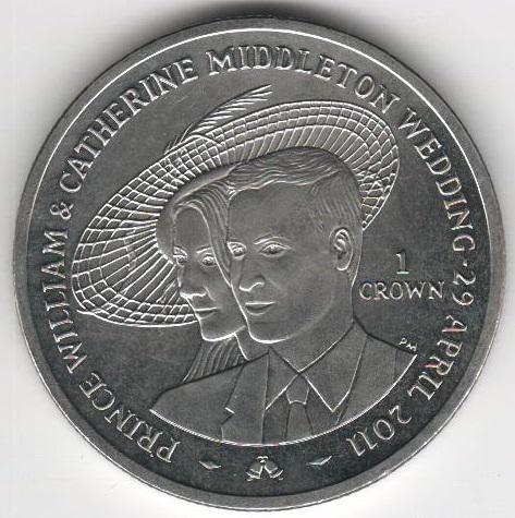 Коллекционная монета Остров Мэн 1 крона 2011 Свадьба принца Уильяма и Кэтрин Мидлтон UNC (KM#1478)