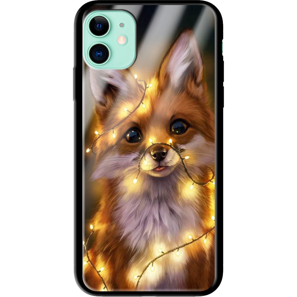 Чехол Boxface iPhone 11 Рождественская лиса Черный силикон со стеклом (38184-up2399-38345)