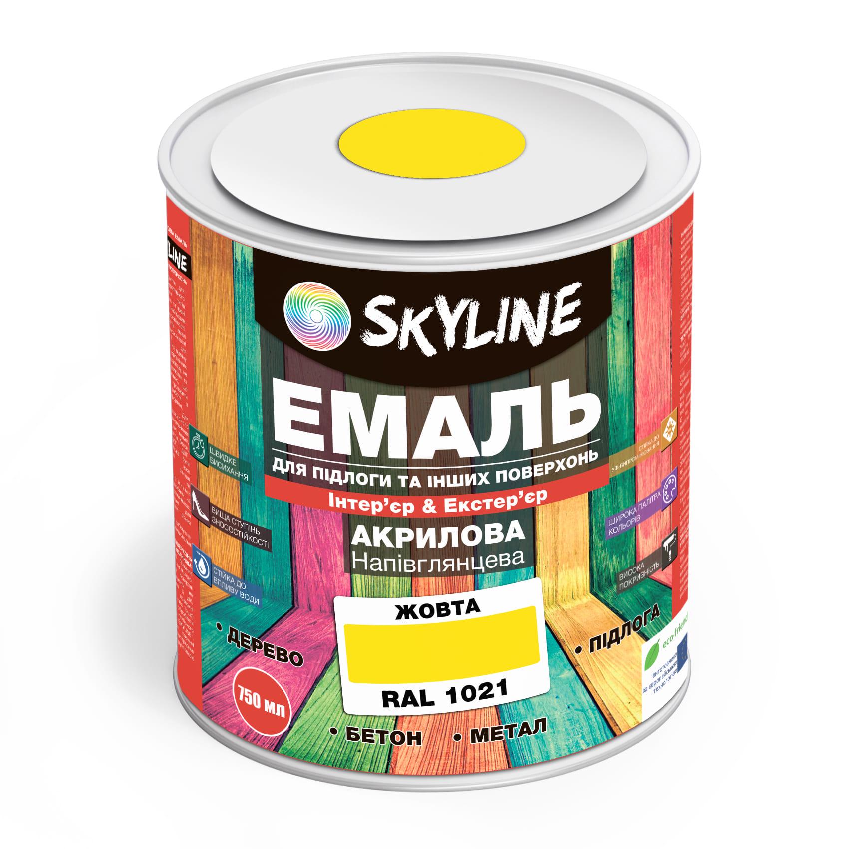 Эмаль для пола SkyLine акриловая полуглянцевая 0,75 л RAL 1021 Желтый - фото 1