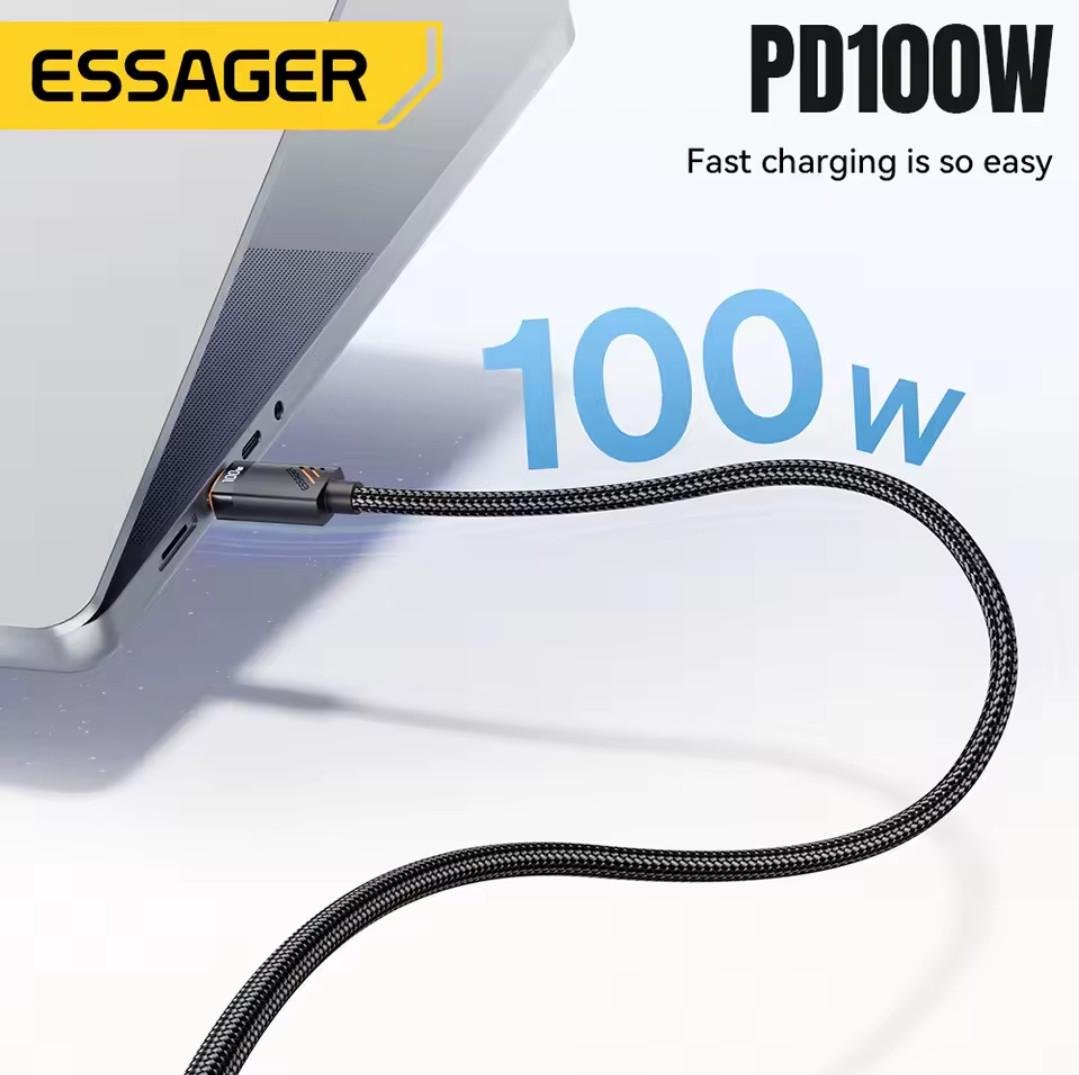 Кабель 2в1 Essager One-for-two Fast Charging 2 Type-C 100W 1,2 м Black (25397245) - фото 5 Кабель 2в1 Essager One-for-two Fast Charging 2 Type-C 100W 1,2 м Black (25397245) - фото 5