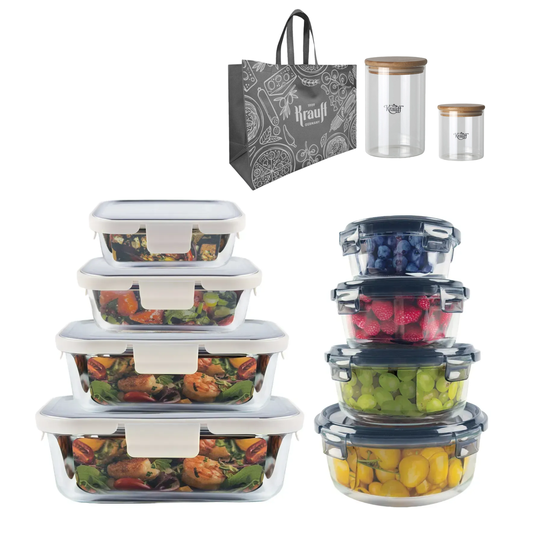 Набор пищевых контейнеров Krauff стеклянные с крышками 10 пр. (55-333-665)
