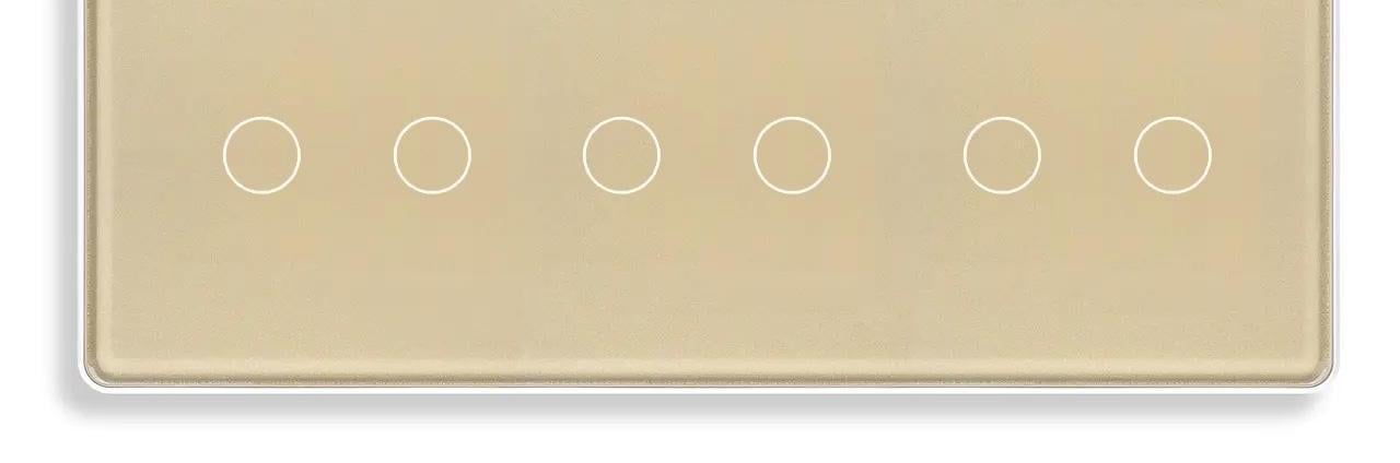 Выключатель перекрестный ELIOS 6 сенсоров 2-2-2 стекло Золотой