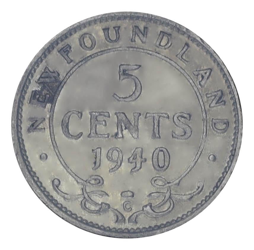 Коллекционная монета Ньюфаундленд 5 центов 1940 г. Серебро F-VF (М17829)