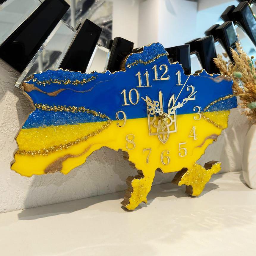 Часы настенные из эпоксидной смолы Карта Украины 50x34 см