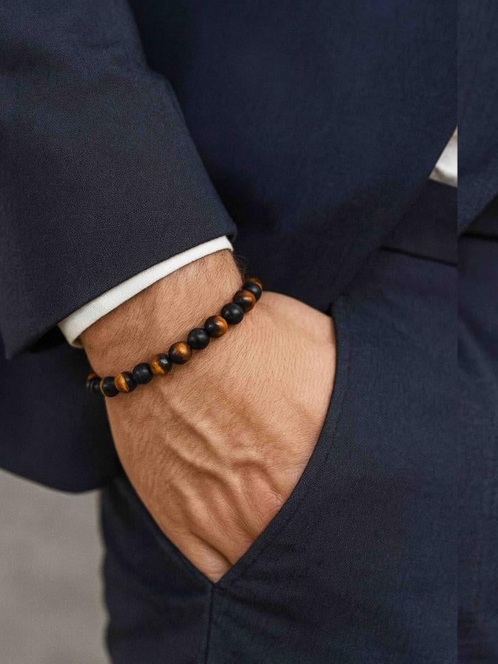 Браслет чоловічий з натурального каміння шунгіт і тигрове око (4940) Браслет чоловічий з натурального каміння шунгіт і тигрове око (4940)