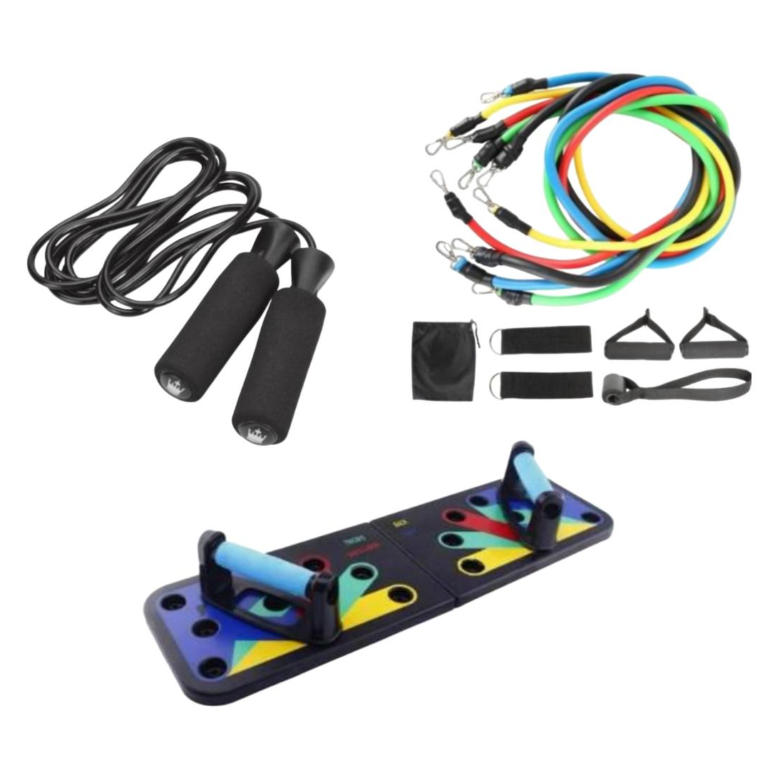 Набор для тренировок Power 3 доска для отжиманий/набор трубчатых эспандеров/скакалка