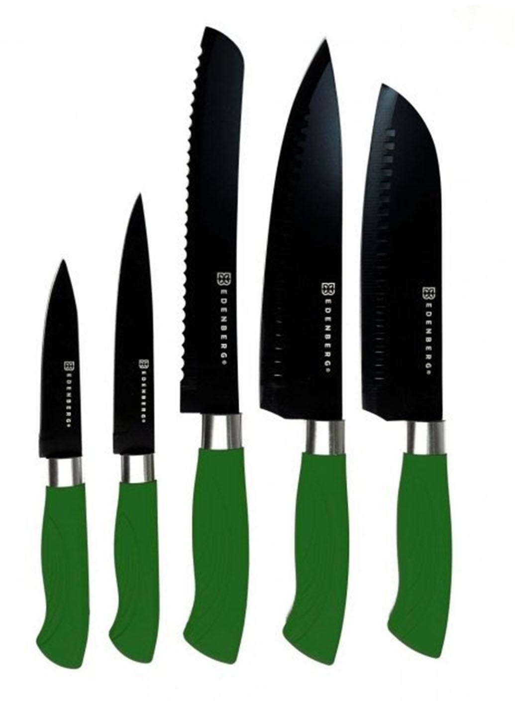 Набор кухонных ножей из нержавеющей стали Edenberg с антибактериальным покрытием с подставкой 6 пр. Зеленый (11006)