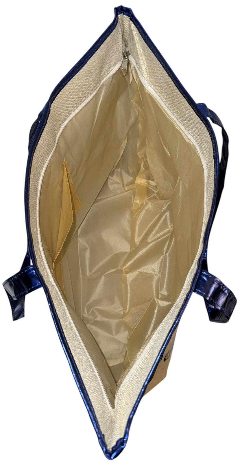 Сумка пляжна жіноча з тканини на блискавці Бежевий з синім (2034) - фото 5 Сумка пляжна жіноча з тканини на блискавці Бежевий з синім (2034) - фото 5