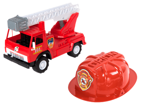 Игрушечная пожарная машинка Orion 027 в.2 с выдвижной лестницей и каской (42836)