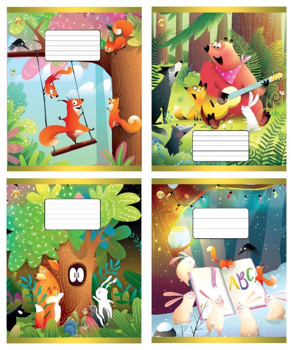 Зошити учнівські Тетрада Веселі пригоди в косу лінію тверда палітурка 12 арк. 25 шт. (MTT-199157)