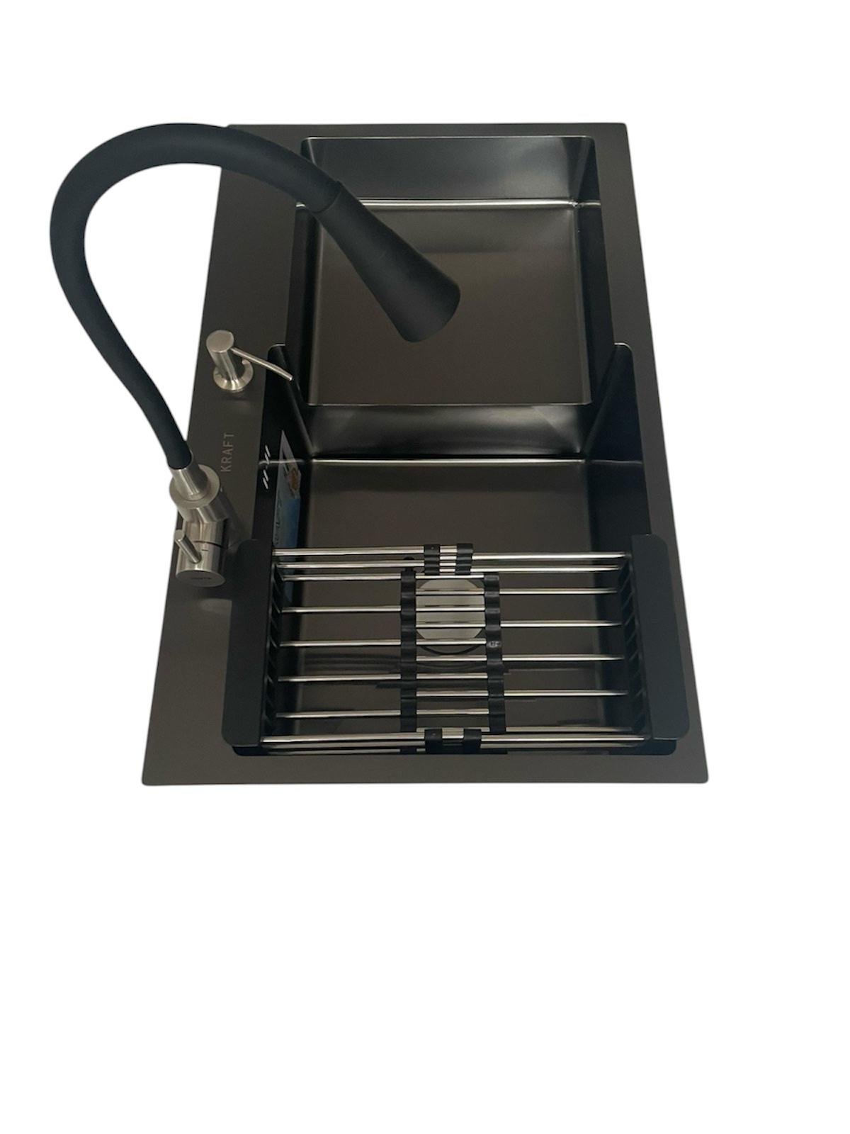 Мойка кухонная Kraft 7848 АL левая и смеситель для кухни Venta VS473SB из нержавеющей стали Черный