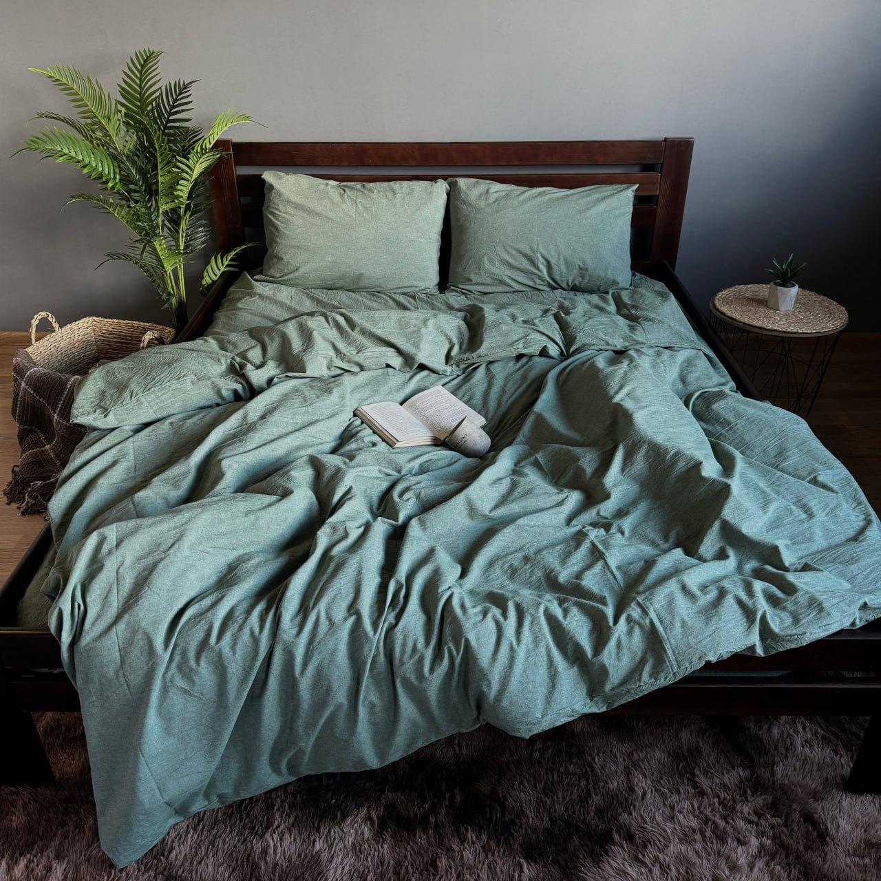 Постельное белье вареный хлопок евро 200х215 см наволочки 50х70 см 2 шт. Зеленый (Д-post-var-bavovna-004-03)