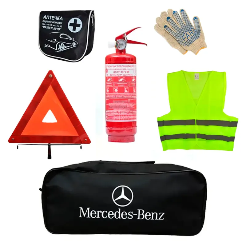 Набор автомобилиста AUTOMIX А25 Mercedes огнетушитель 1 кг/знак аварийной остановки/аптечка/жилет