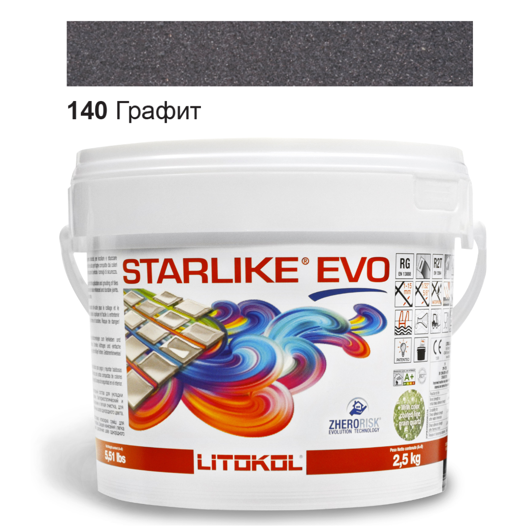 Затирка для плитки эпоксидная Litokol Starlike EVO 2,5 кг 140 Графит (STEVONGR02.5)