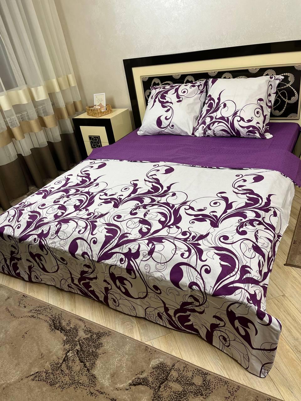 Комплект постельного белья Узоры хлопковый двуспальный 180x220/70х70 см Белый (14714947)