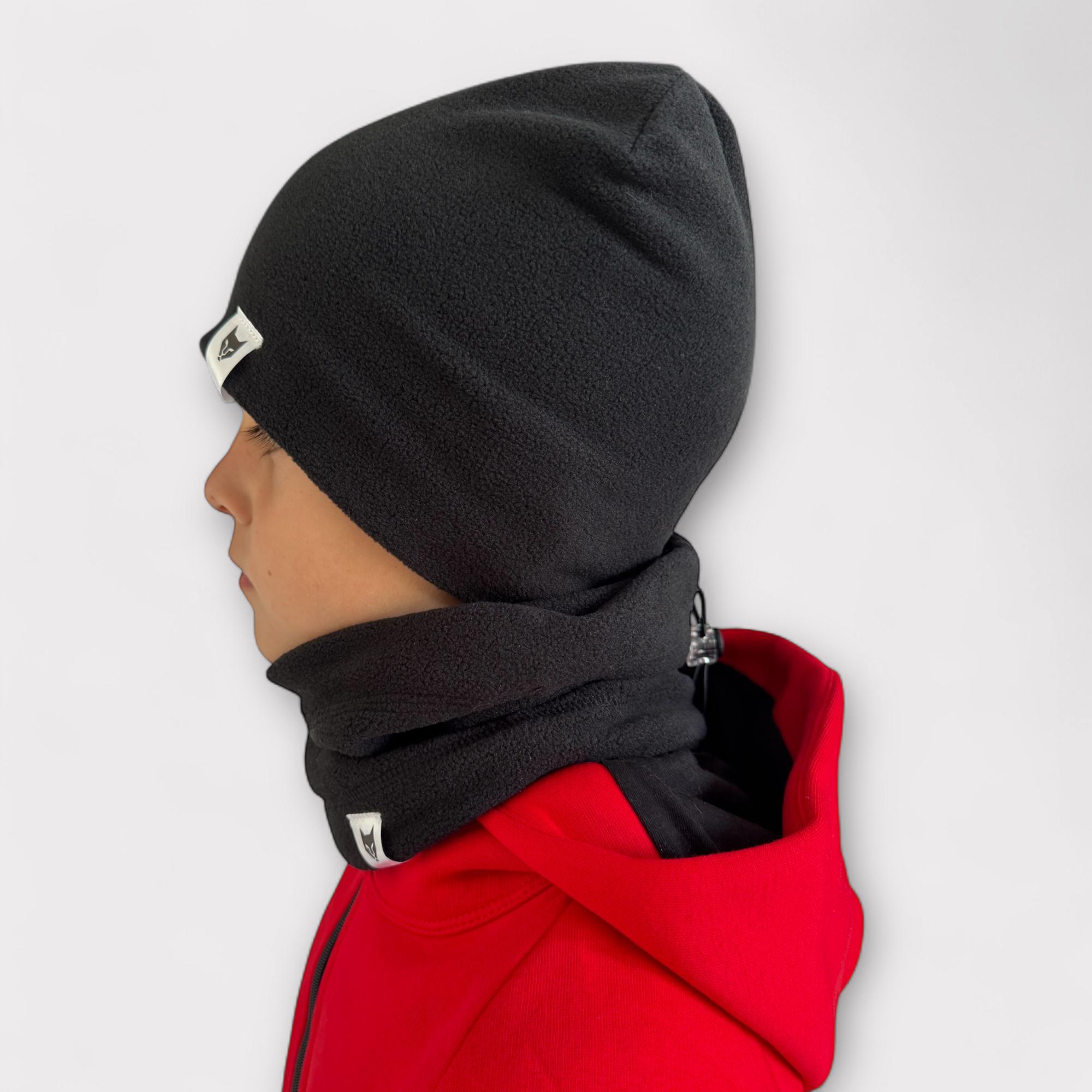 Набір шапка та снуд із флісу для тренувань та прогулянок для хлопчиків 60 см Чорний - фото 2 Набір шапка та снуд із флісу для тренувань та прогулянок для хлопчиків 60 см Чорний - фото 2