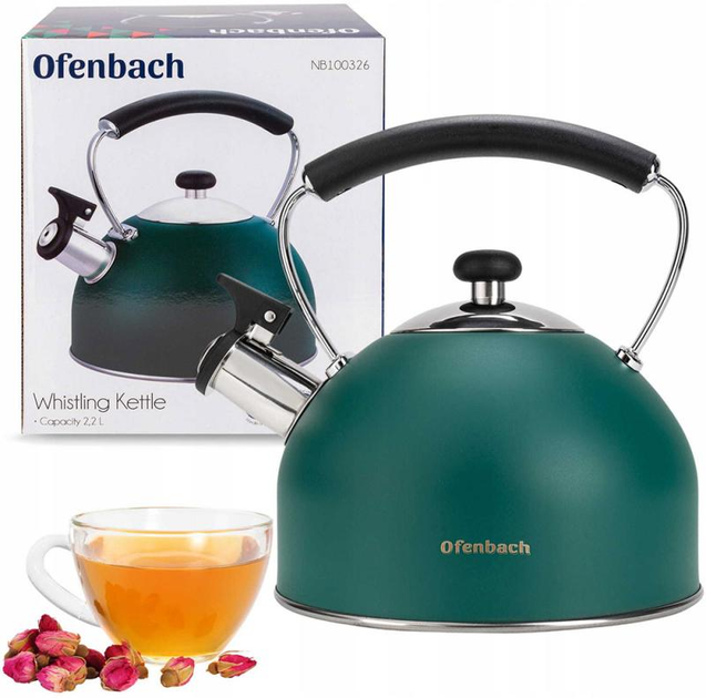 Чайник Ofenbach нержавіюча сталь зі свистком 2200 мл Зелений матовий (100326) - фото 4 Чайник Ofenbach нержавіюча сталь зі свистком 2200 мл Зелений матовий (100326) - фото 4
