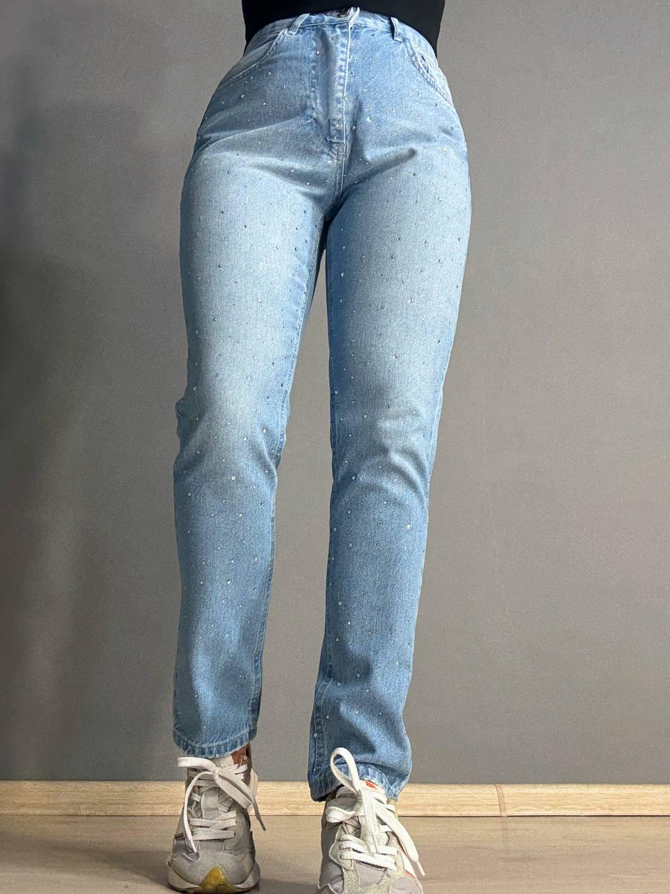 Джинсы женские ITS Basic 3077 MOM с россыпью камушков р. 42 Голубой (1936)