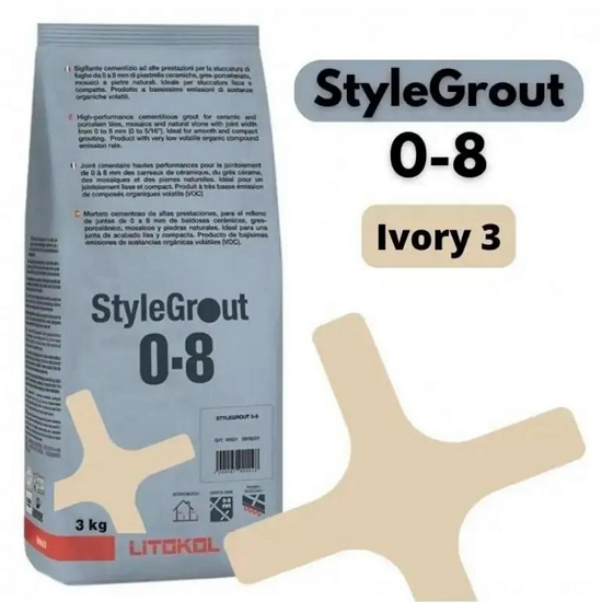 Затирка для плитки цементная Litokol StyleGrout 0-8 3 кг Ivory 3 (SG08IVR30063)