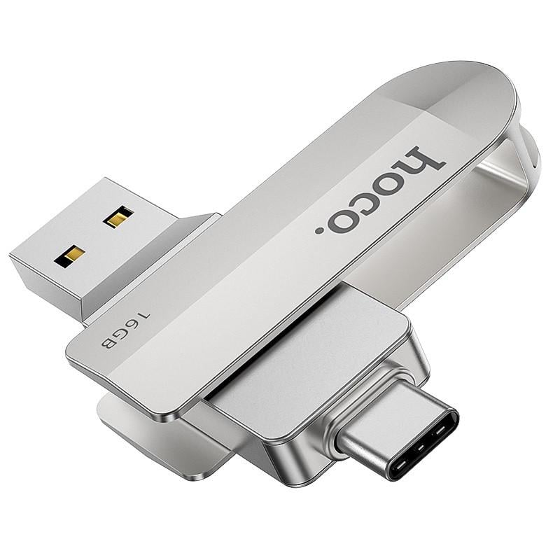 Флеш-память двухсторонняя Hoco Wise USB3.0 Type-C OTG USB flash drive UD10 16 Gb Silver (532606)