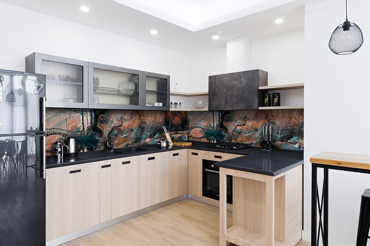 Кухонный фартук Сказочный мост из самоклеющейся виниловой пленки 65х250 см Коричневый