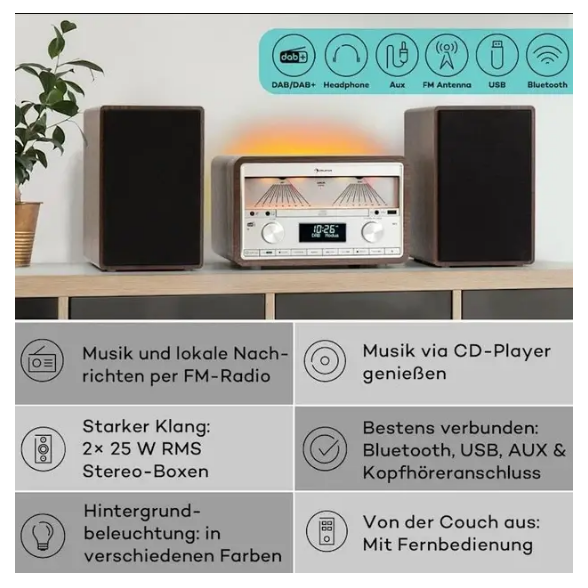 Стереосистема/музыкальный центр Auna Elton DAB для дома 50 Вт 20 станций (10041319) - фото 4 Стереосистема/музыкальный центр Auna Elton DAB для дома 50 Вт 20 станций (10041319) - фото 4
