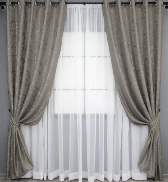 Комплект штор Pavliani на люверсах лен мрамор 1,5х2,5 м 2 шт. Серо-коричневый (1176ш)