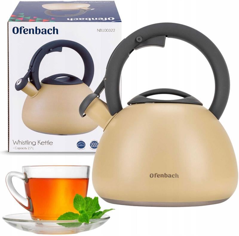 Чайник Ofenbach нержавіюча сталь зі свистком 2,7 л Бежевий матовий (NB-100322) - фото 5 Чайник Ofenbach нержавіюча сталь зі свистком 2,7 л Бежевий матовий (NB-100322) - фото 5
