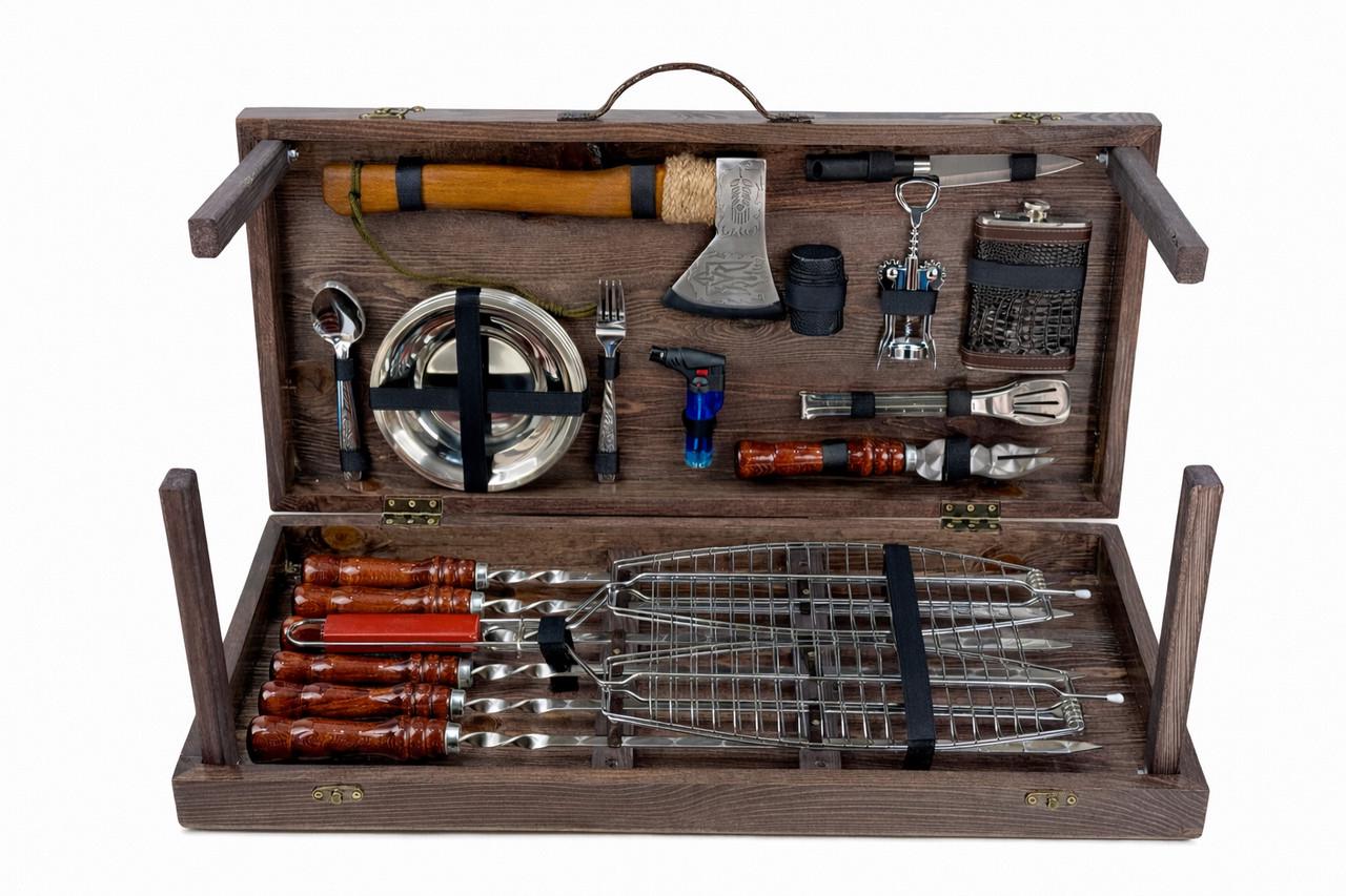 Набор для пикника GrillMaster Титан-трансформеры с топором/решеткой/посудой 37 пр. Коричневый (10-164-KS-7505)