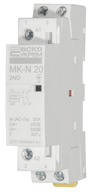Контактор модульний АСКО MK-N 2P 20A 2NO (A0040030024) - фото 1 Контактор модульний АСКО MK-N 2P 20A 2NO (A0040030024) - фото 1